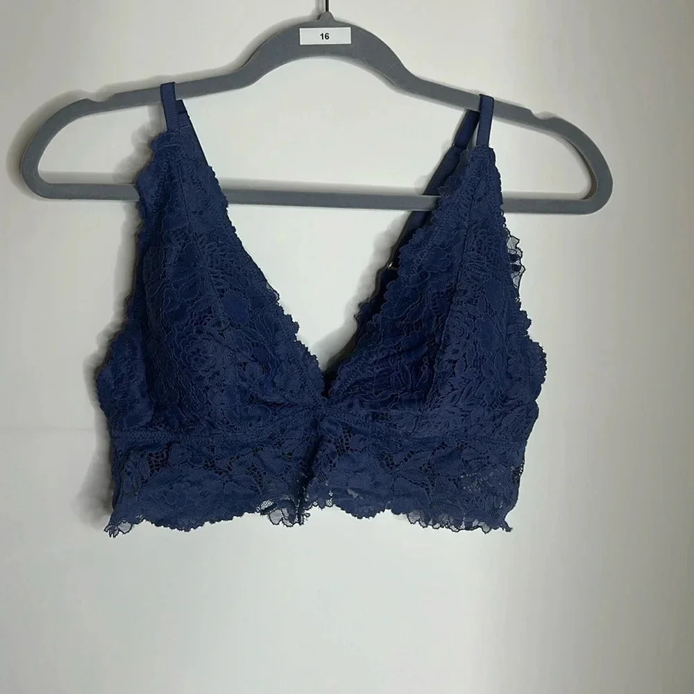 Aerie padded lace bralette size L blue EUC - Picture 1 of 3
